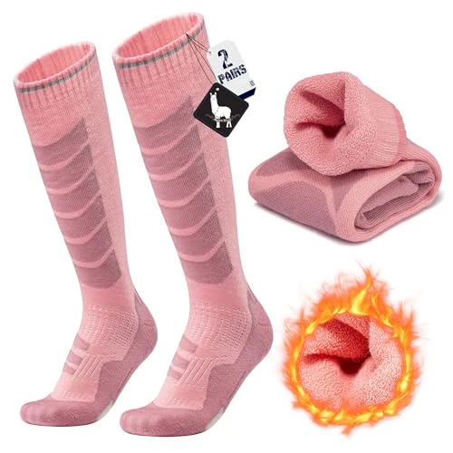 Limitiertes Angebot: Alpaka Skisocken Herren Damen Thermosocken Kniestrümpfe 2 Paar Wolle Snowboard Socken Dicke Winter Warme Outdoor Sportsocken Kompressionsstrümpfe Extra Kissen Schweißabsorbierend Atmungsaktiv 35-51 von 16.99 EUR auf 16.14 EUR (Spare 5%)