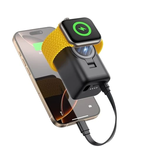 JOYROOM 5000 mAh Mini Power Bank for Apple Watch, Built-in Charging Cable, Large Capacity Magnetic Charging, Portable Charger with Apple Watch Series 10/9/8/7/6/5/SE/4/3/2/Ultra2/Ultra Black