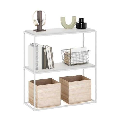 Zeitlich begrenztes Angebot: Furinno Moretti Modern Lifestyle Breites stapelbares Regal, 2-stöckig, Solides Weiß/Weiß von 120.99 € auf 120.99 € (0.00% Rabatt)