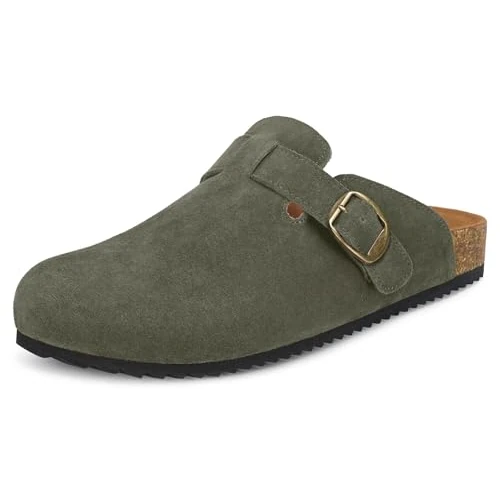 Oferta limitada: Zuecos Hombre Mules para Mujer Pantuflas de Piel con Corcho Cerradas Zapatillas de Jardín Sandalias con Hebilla Ajustables Cómoda Verde 37 de 37.49 € a 35.62 € (ahorro 5%)