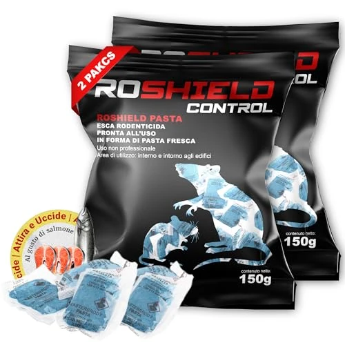 Offerta a tempo: Roshield Super Forte Veleno per Topi e Ratti, Veleno per Topi Professionale, Esca Topicida Ratticida in Bustine di Pasta Fresca, Rodenticida Potente, Uso Esterno ed Interno, 100% Made in Italy - 15% da 11.99 € a 10.19 €