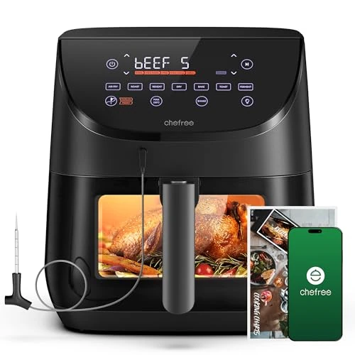 Chefree AF500 1700W 6.5L Air Fryer with Smart Probe Thermometer Versatile 8-in-1 Cooking Modes Rapid 230°C Heating Shake Reminder - Black