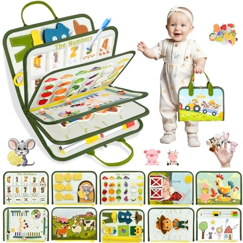 Tijdelijke aanbieding: Busy Board Toddler Montessori Toys for 2-5, 10 in 1 Farm Busy Book Baby Educational Toys Toddler Travel Toys for 1 2 3 4 Year Old Boys and Girls van 20.99 EUR naar 20.99 EUR (korting 0%)