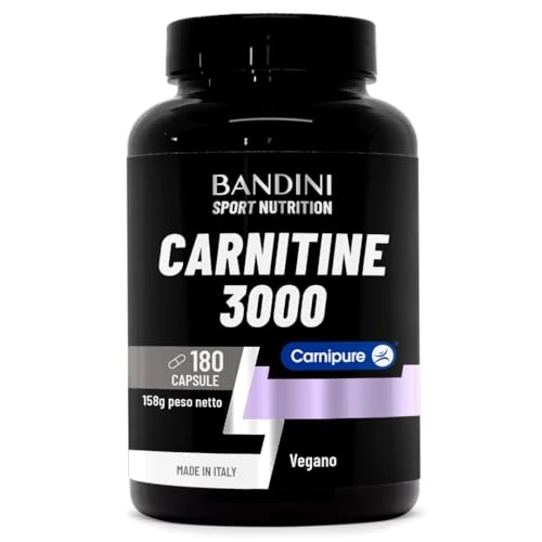Bandini® L CARNITINE 3000, 180 kapsułek z Carnipure® - winianem L-karnityny - wysoka dawka - suplement sportowy z czystą karnityną o wysokiej wchłanialności i biodostępności, bez dodatków - wegański