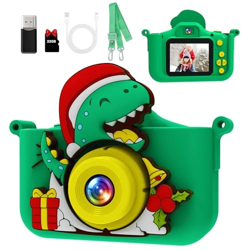 MystiLuck Kindercamera 1080p HD, 2,0 inch scherm, 32 GB kaart, fotoapparatuurspeelgoed voor 3-12 jarige kinderen, Kerstmis en verjaardag