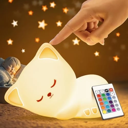 Nachtlampje voor kinderen, nachtlampje voor baby's, speelgoed voor katten, 16 kleuren + afstandsbediening + USB oplaadbaar, dimbaar nachtlampje voor kinderen, schattig katten speelgoed, Kawaii