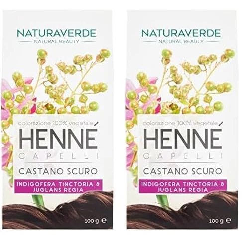 Naturaverde | Henne - Colore Castano Scuro, Tinta Senza Ammoniaca, 100% Vegetale - Tubo 100g