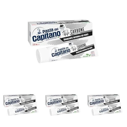 Pasta del Capitano, Dentifricio Carbone Vegetale Attivo Bio, Sbiancante Naturale dei Denti in Pasta Nera, Efficace contro le Sostanze che Macchiano lo Smalto, 100% Made in Italy, Tubetto da 100 ml
