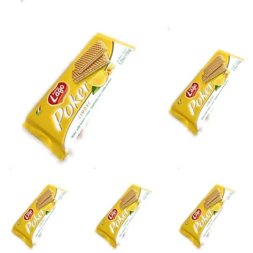 Lago 1968, Poker Limone 150g, Wafer con Vellutata Crema al Limone 75% con 3 Strati Friabili di Wafer (Confezione da 5)