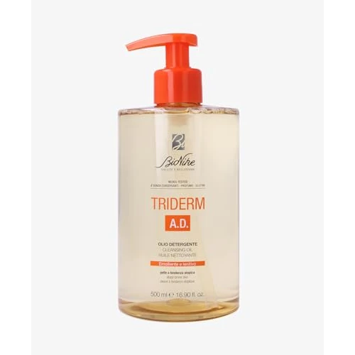 BioNike Triderm A.D. Huile de douche avec panthénol, sorbitol et vitamine E, adoucit la sécheresse, les démangeaisons et les rougeurs, pour peaux atopiques 500 ml