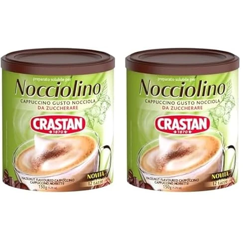 Crastan Nocciolino - Cappuccino Solubile Gusto Nocciola - Barattolo Da 150 Gr. - 12 Tazze (Confezione da 2)