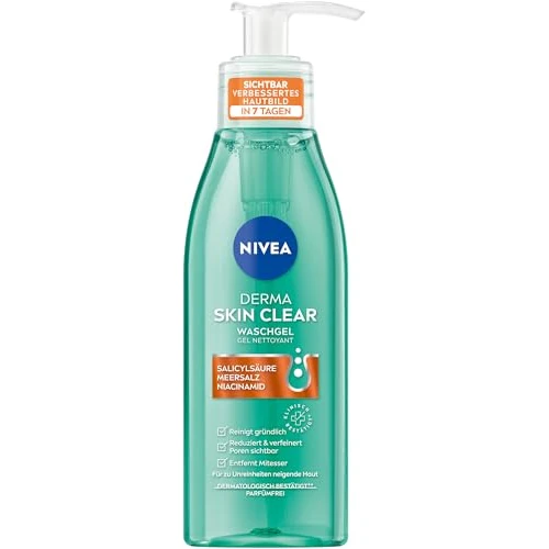 NIVEA Derma Skin Clear Wash Gel, Cleanser for a Visibly Improved Skin, Effective Facial Cleansing for Blemished Skin with Salicylic Acid & Niacinamide (150 ml)