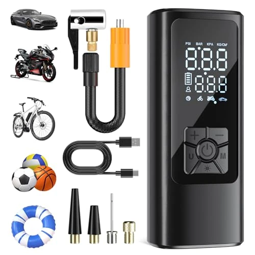 Limited-time offer: Tyre Inflator Cordless Air Compressor, Portable Electric Bike Pump 150 PSI, with Digital Dual Values Display, Pressure Gauge, LEDLight for Car, Bike, Motorbike, Ball from 27.82 GBP to 27.82 GBP (save 0%)