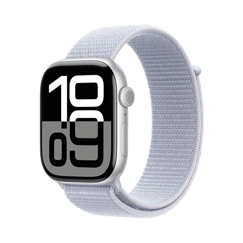 Oferta limitada: Apple Watch Series 10 GPS Smartwatch con Caja de Aluminio Plata de 46 mm y Correa Loop Deportiva Azul Nube - Talla única. Monitor de entreno, App ECG y Neutro en Carbono de 419.00 EUR a 291.05 EUR (ahorro 31%)