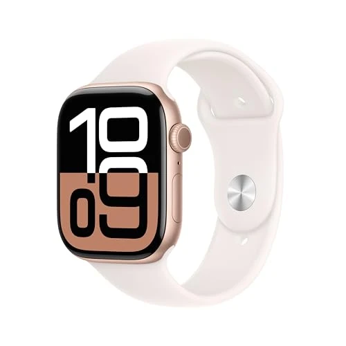 Apple Watch Series 10 GPS + Cellular Smartwatch con Caja de Aluminio Oro Rosa de 46 mm y Correa Deportiva Rosa Rubor - Talla S/M. Monitor de entreno, App ECG, Pantalla Retina Siempre Activa