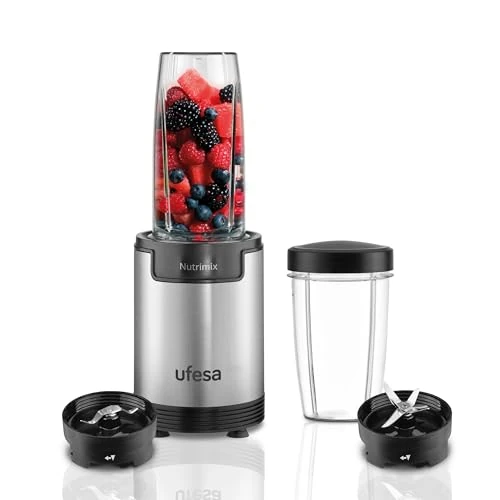 Ufesa Nutrimix Frullatore Individuale, Estrattore di Nutrienti e Vitamine Multifunzione, 900W di Potenza, Lame in Acciaio Inox, Frullati e Smoothies, Tritaghiaccio, Accessori 6 in 1