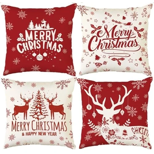 Oferta ograniczona: Aitsite Poszewka na poduszkę na Boże Narodzenie, 4-pak zimowych, 45 x 45 cm, dekoracja bożonarodzeniowa, do salonu, na sofę, do sypialni (Merry Christmas A) z 16.92 EUR na 16.92 EUR (znizka 0%)