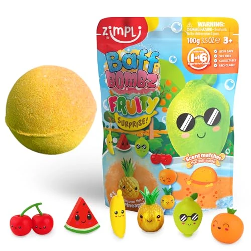 Offerta a tempo: ZIMPLI - Bomba da bagno grande a sorpresa fruttata per bambini, 6 giocattoli di frutta a sorpresa da collezionare in totale, uno per bomba da bagno, giocattoli da collezione - 41% da 4.99 € a 2.94 €