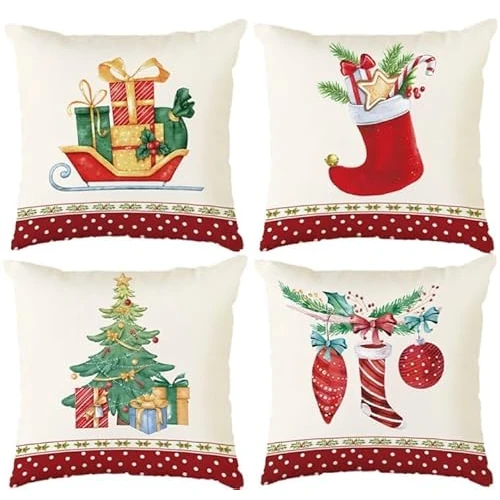 Tijdelijke aanbieding: Aitsite Kerstkussensloop, set van 4 winterkussenslopen, 45 x 45 cm, winter, kerstdecoratie voor woonkamer, bank, slaapkamerdecoratie (kerstkousen) van 7.99 EUR naar 7.99 EUR (korting 0%)