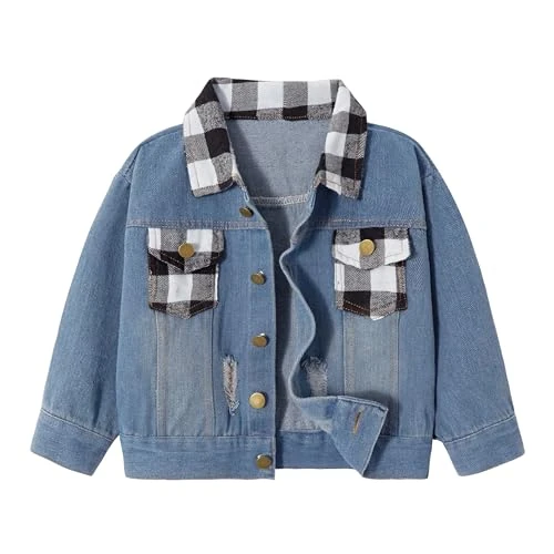 Volunboy Denim jas voor kinderen voor jongens en meisjes, blauw, vintage jeans, jassen, leeftijd 2-8 jaar, Zwarte denim, 5-6 jaar