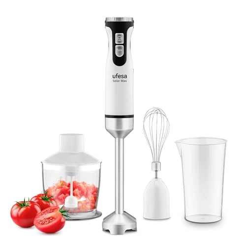 Oferta limitada: Ufesa Solar Max Batidora de Mano, Potencia 1200W, 12 Velocidades + TURBO, 4 Cuchillas de Acero Inoxidable, Diseño Ergonómico y Anti Salpicaduras, Accesorios Incluidos, Sin BPA de 39.99 € a 25.99 € (ahorro 35%)
