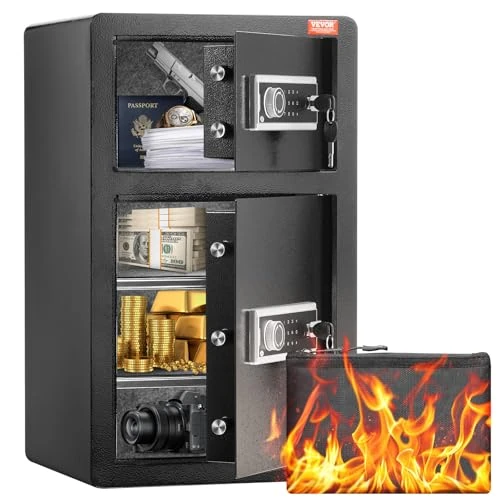 Offerta a tempo: VEVOR Cassaforte a Doppia Anta da 127,4 L con Serratura a Chiave e Password, Cassaforte con Borsa Ignifuga, Portachiavi, Luce LED, 2 Divisori Regolabili Rimovibili per Denaro documenti Gioielli Nero - 24% da 185.90 € a 141.00 €