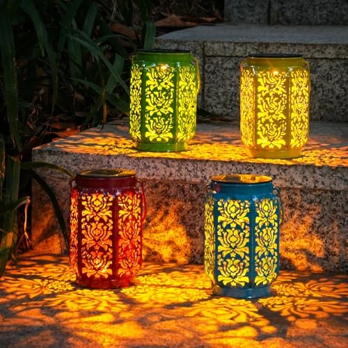 Limitiertes Angebot: OxyLED Laternen für Draußen, Solarlaterne für Außen IP44 Wasserdicht Hängende Gartendeko mit Griff & Rosendesign in 4 Farben (Blau, Gelb, Rot, Grün) Ideal für Terrassen, Tischdekoration & Zaun von 34.99 EUR auf 23.99 EUR (Spare 31%)
