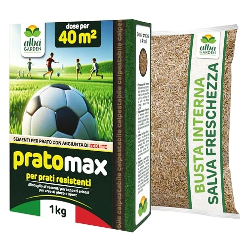 Offerta a tempo: Albagarden - Semi Prato Resistente Al Calpestio - 40m² - Sementi Erba per Tappeti Erbosi per Aree Gioco - Super Calpestabile - Rapida Crescita per ogni Tipo di Terreno e Giardino - 20% da 13.90 € a 11.11 €