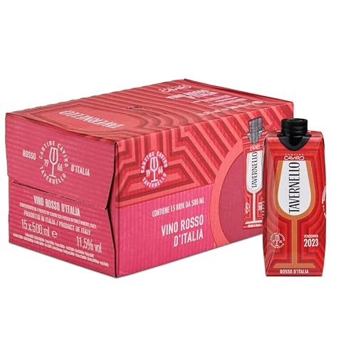 Offerta a tempo: Tavernello Classico Vino Rosso d'Italia, Vino Equilibrato e Profumato, 11.5% Vol, Confezione con 15 Brick da 0,5 L - 37% da 19.80 € a 12.49 €
