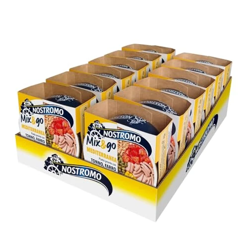 Offerta a tempo: Nostromo Mix&Go Mediterraneo - Piatto Pronto con Tonno, Farro, Capperi - Pasto Veloce e Salutare - Confezione da 12x190g - 69% da 30.99 € a 9.61 €