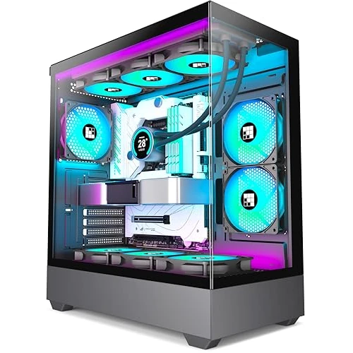 FOIFKIN F1 PC Case - Pre-Installed 6 PWM ARGB Fan, ATX Mid-Tower Gaming PC Case, 270° Panoramic Glass with Type-C (Black, F1)