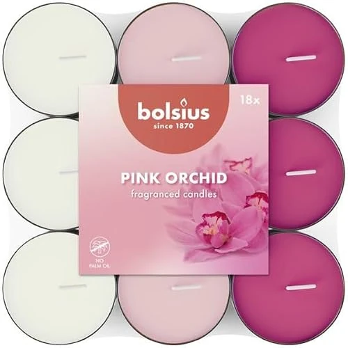 Offerta a tempo: Bolsius - 18 Lumini Profumati - Orchidea Rosa - Durata di Combustione di 3.5 Ore - Diametro 38 mm - Estratti Naturali - Contiene Cera Vegana - Senza Olio di Palma - 0.00% da 10.55 € a 10.55 €