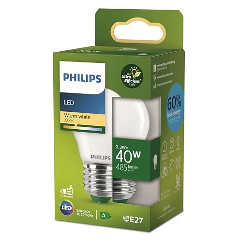 Oferta limitada: Philips Bombilla LED clásica ultra eficiente con eficiencia energética clase A, base E27, sustituye a 40 W, esmerilada, luz blanca cálida, forma de lágrima de 16.25 € a 16.25 € (ahorro 0.00%)