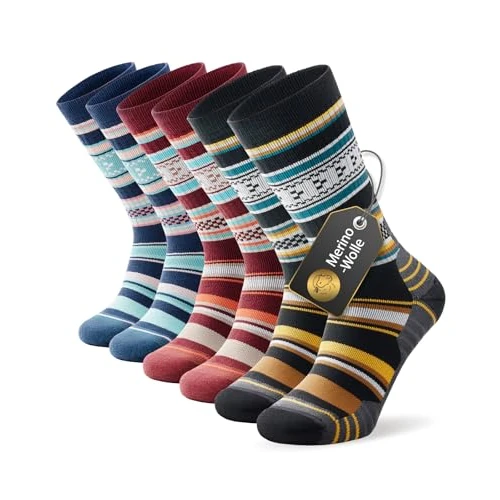 Ruixue Merino wandelsokken voor heren en dames, outdoorsokken, trekkingsokken, merinowol, sportsokken, hardloopsokken, sneakersokken voor heren, dames en kinderen, 3 paar, Veelkleurig-2, 43-46 EU