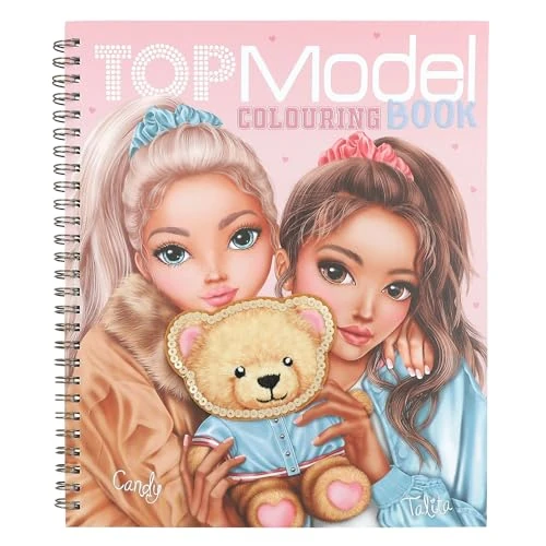Depesche 13210 TOPModel Team Teddy - Libro para Colorear con 40 páginas para Crear Motivos de Modelos y Ositos, Incl. 1 Hoja de Adhesivos