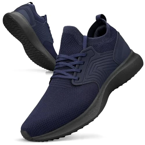 Giniros Mens Running Shoes Walking Trainers Gym Shoes Tennis Casual Fitness Athletic Sneakers for Men Slip On Breathable Lightweight Comfortable Outdoor Sport Flat Shoes for Jogging Dark Blue 8