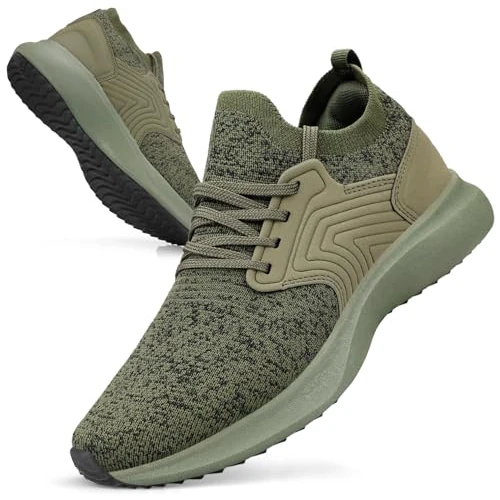 Giniros Mens Running Shoes Walking Trainers Gym Shoes Tennis Casual Fitness Athletic Sneakers for Men Slip On Breathable Lightweight Comfortable Outdoor Sport Flat Shoes for Jogging Green 6