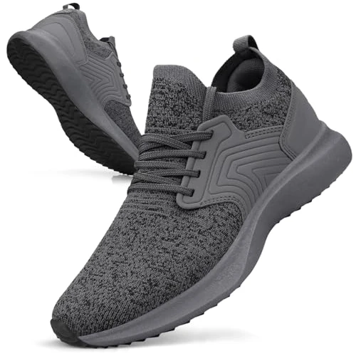 Giniros Mens Sneakers Running Shoes Walking Gym Shoes Tennis Casual Fitness Athletic Trainers for Men Slip On Breathable Lightweight Comfortable Outdoor Sport Flat Shoes for Jogging Dark Grey 9.5