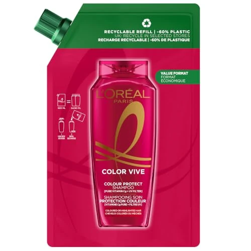Offre limitée : L’ORÉAL PARIS - Éco-Recharge Shampooing Soin Protection pour Cheveux Colorés ou Méchés - Enrichi en Pivoine et Filtre UV - Protection Couleur Jusqu'à 10 Semaines - Elseve Color-Vive - 500 ml de 5.70 € à 5.70 € (0.00% de remise)