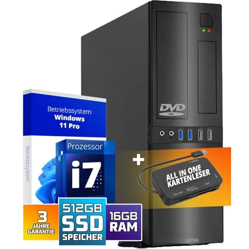 Limitiertes Angebot: GMR Ultra Slim i7 Office PC - Business Office Computer | 3 Jahre Garantie | 16 GB RAM | 512GB SSD | DVD±RW | USB 3 | Windows 11 Prof | WiFi-Bluetooth von 499.00 EUR auf 283.50 EUR (Spare 43%)