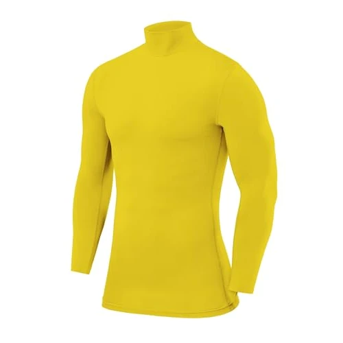Zeitlich begrenztes Angebot: PowerLayer Kompressionsshirt Herren - Compression Shirt Funktionssshirt Langarm - Laufshirt Herren - Mock Neck Sportshirt - Longsleeve Oberteil Unterziehshirt - Gelb, S von 9.99 € auf 8.49 € (15% Rabatt)