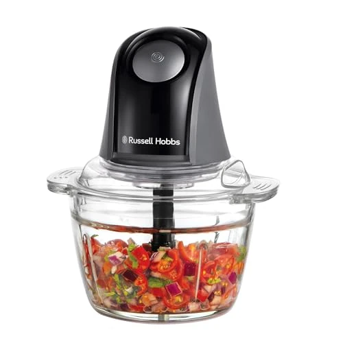 Russell Hobbs Food Processor [Mini Chopper] Electric slicer (for vegetables, fruits, meat, garlic, onion, 1 liter bowl, dishwasher, 2 speeds, stainless steel blades, 350 peak power) Matte