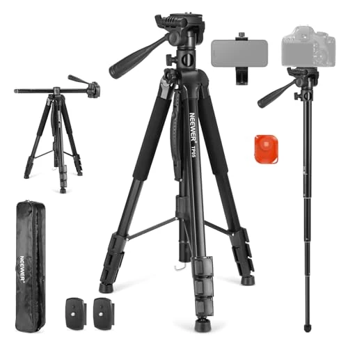 Limited-time offer: NEEWER Basic 74" Video Tripod Monopod w/ 3 Way Pan Tilt Head & Remote, Overhead Mount w/Horizontal Central Axis, Holder for DSLR, Telescope, Projector, Max Load 17.6lb, TP05 from 41.99 £ to 35.69 £ (save 15%)