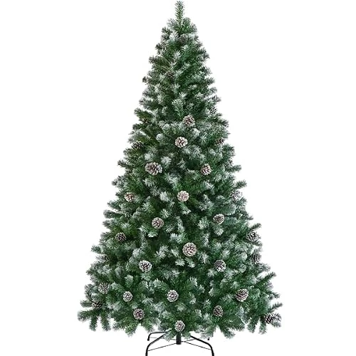 Offerta a tempo: Yaheetech Albero Natale Innevato con Pigne 183cm Rami Incernierati Verde | 920 Rami ad Apertura Automatica, PVC Ignifugo Resistente, Base Ferro Pieghevole, Adatto a Soggiorno Portico Spazi Commerciali - 17% da 79.99 € a 66.49 €