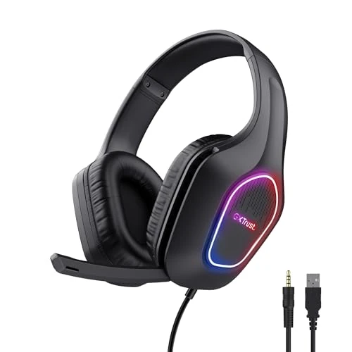 Offerta a tempo: GXTrust 419 Rayne Cuffie Gaming Leggere per PC/Console, Illuminazione LED Alimentata via USB, Driver da 50 mm, Jack Audio 3.5 mm, Cuffie con Microfono Over-Ear Computer Portatile, Nero - 32% da 27.99 € a 18.99 €