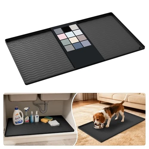 URMONA Tappetino Sottolavello in Silicone Impermeabile, Rivestimento per Mensole e Mobili da Cucina e Bagno, Protezione per Mobile e Piano, Tappetino per Lettiera(Nero,48 x 86 cm)