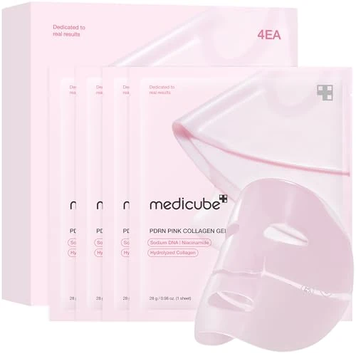 medicube Salmon Dna Pdrn, Maschera In Gel Di Collagene Rosa, Da Notte, Per Una Pelle Luminosa Ed Elastica, Idratante, Rassodante E Idratante, 4 Pezzi (Confezione Da 1)
