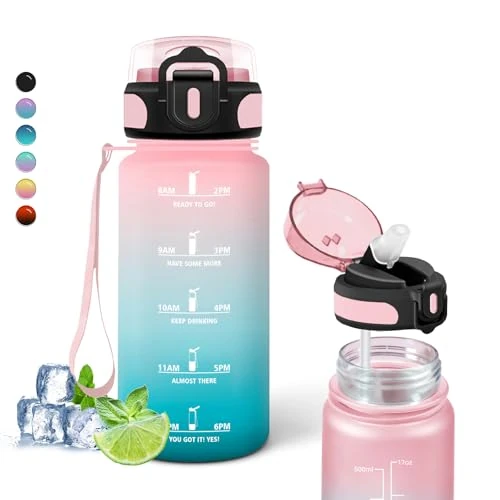 Limited-time offer: Grsta Children's Water Bottle, 500 ml Drinking Bottle, Water Bottle with Straw, Easy to Clean, Water Bottle with Time Marking, Leak-Proof, Water Bottle for School, Travel, Camping, Running, from 16.28 GBP to 16.28 GBP (save 0%)