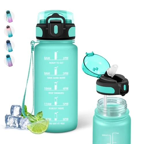 Limited offer: Water Bottle – 500 ml – Children's Drinking Bottle, Leak-Proof Straw Bottle, Sports Bottle with Time Marker, Motivation Water Bottle for Boys and Girls, Plastic Water Bottle for School, Office, from 44.00 EUR to 44.00 EUR (save 0%)