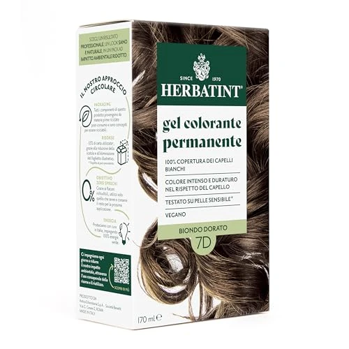 Herbatint 7D złoty blond żel do farbowania włosów trwały - 170 ml | bez amoniaku, 100% białe włosy | dla wrażliwej skóry, z 8 naturalnymi ekstraktami organicznymi